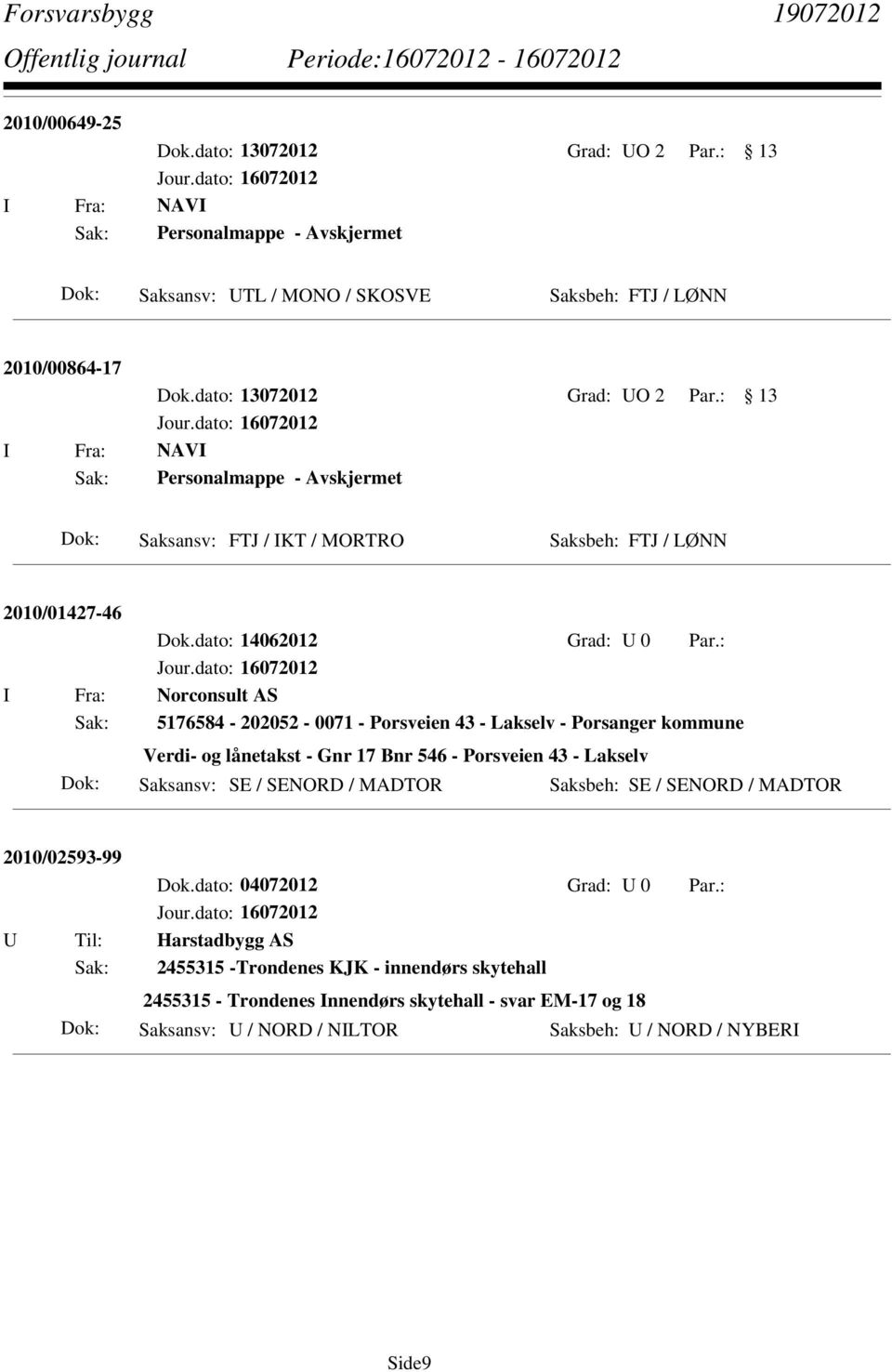 : I Fra: Norconsult AS Sak: 5176584-202052 - 0071 - Porsveien 43 - Lakselv - Porsanger kommune Verdi- og lånetakst - Gnr 17 Bnr 546 - Porsveien 43 - Lakselv Saksansv: SE / SENORD / MADTOR Saksbeh: SE