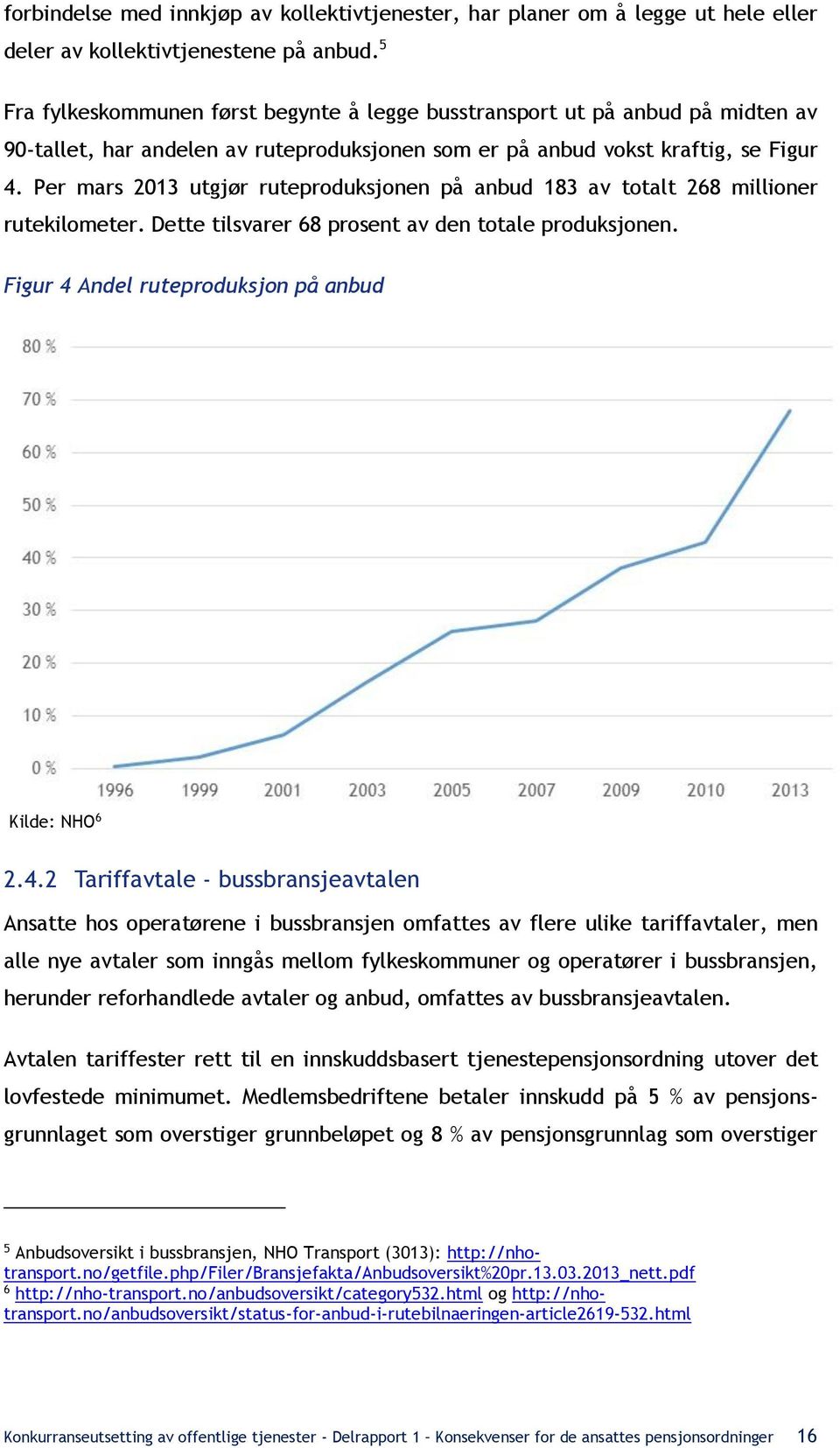 Per mars 2013 utgjør ruteproduksjonen på anbud 183 av totalt 268 millioner rutekilometer. Dette tilsvarer 68 prosent av den totale produksjonen. Figur 4 