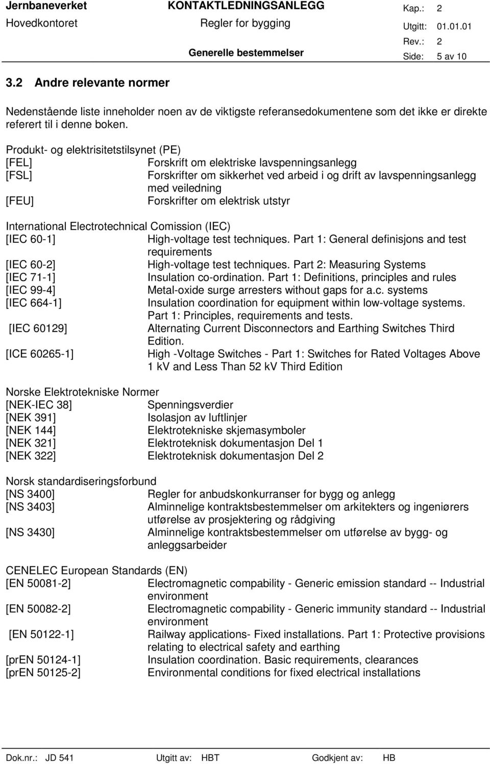 elektrisk utstyr International Electrotechnical Comission (IEC) [IEC 60-1] High-voltage test techniques. Part 1: General definisjons and test requirements [IEC 60-2] High-voltage test techniques.