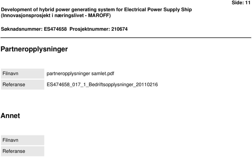 Prosjektnummer: 210674 Partneropplysninger Filnavn Referanse