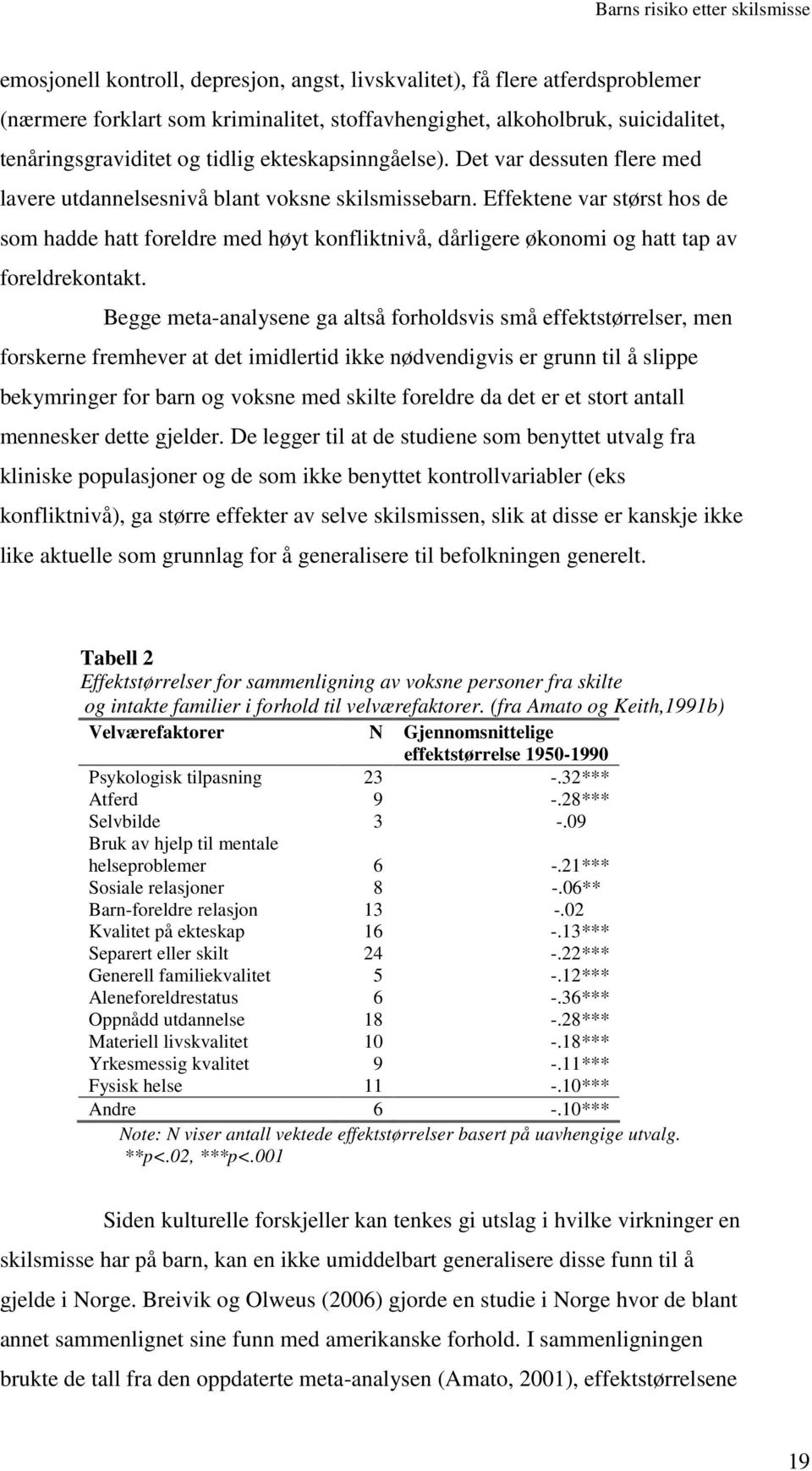 Effektene var størst hos de som hadde hatt foreldre med høyt konfliktnivå, dårligere økonomi og hatt tap av foreldrekontakt.