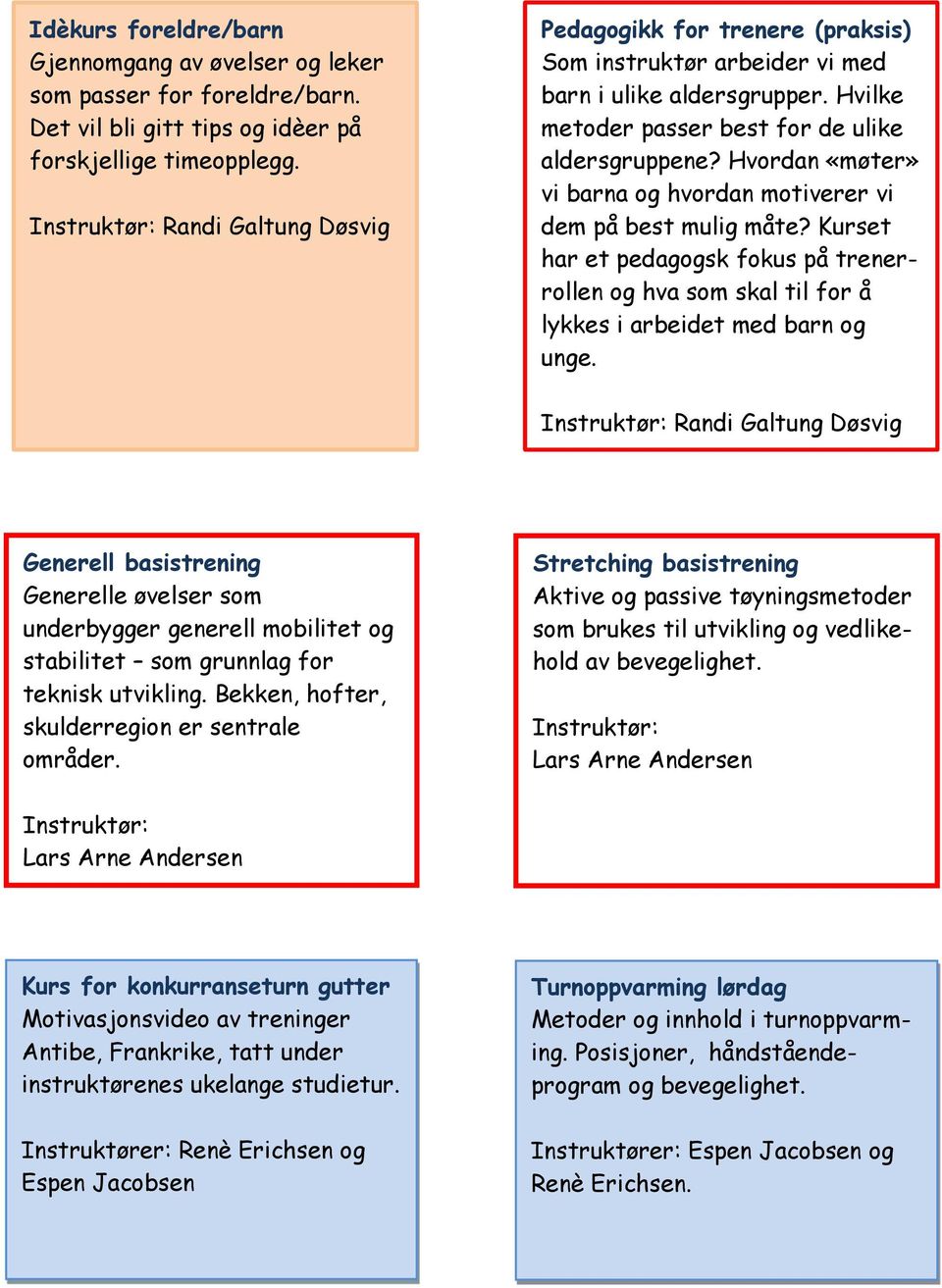 Hvordan «møter» vi barna og hvordan motiverer vi dem på best mulig måte? Kurset har et pedagogsk fokus på trenerrollen og hva som skal til for å lykkes i arbeidet med barn og unge.