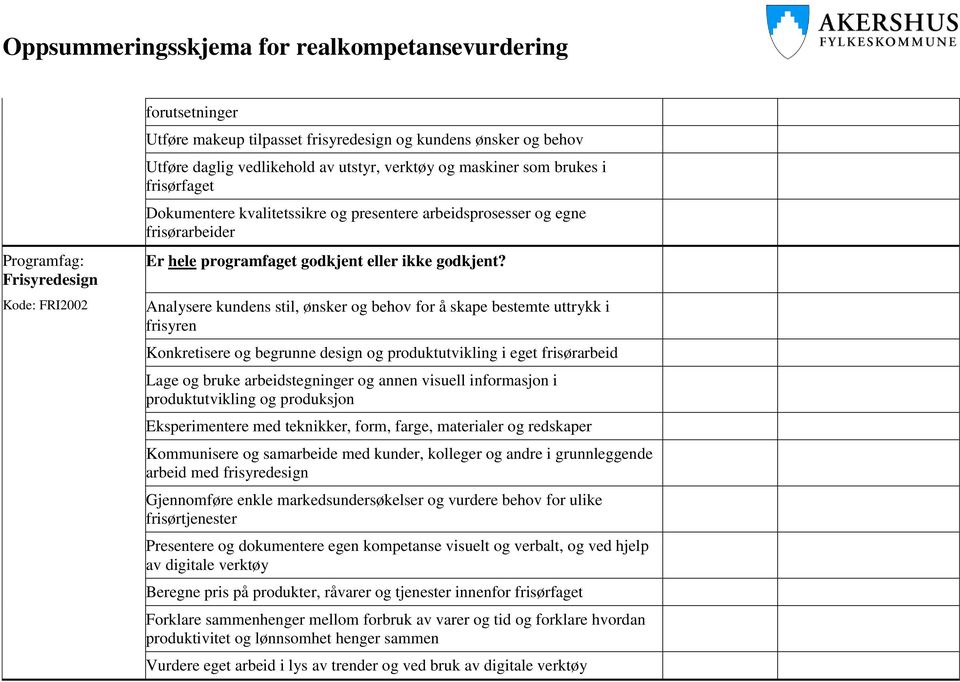 produktutvikling i eget frisørarbeid Lage og bruke arbeidstegninger og annen visuell informasjon i produktutvikling og produksjon Eksperimentere med teknikker, form, farge, materialer og redskaper