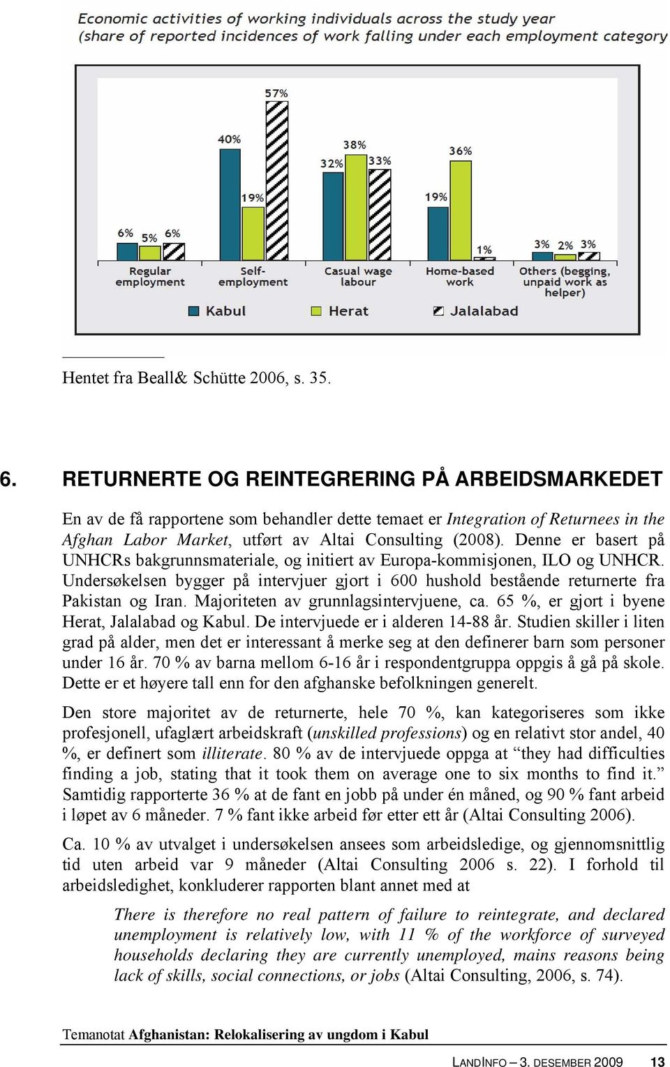 Denne er basert på UNHCRs bakgrunnsmateriale, og initiert av Europa-kommisjonen, ILO og UNHCR. Undersøkelsen bygger på intervjuer gjort i 600 hushold bestående returnerte fra Pakistan og Iran.