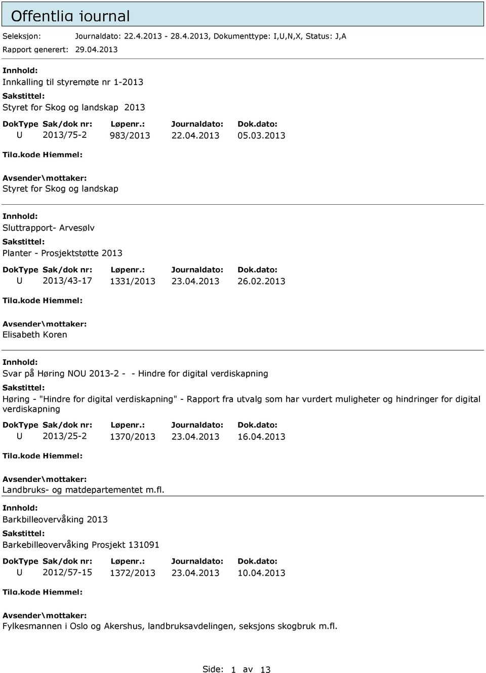 2013 Styret for Skog og landskap Sluttrapport- Arvesølv Planter - Prosjektstøtte 2013 2013/43-17 1331/2013 26.02.