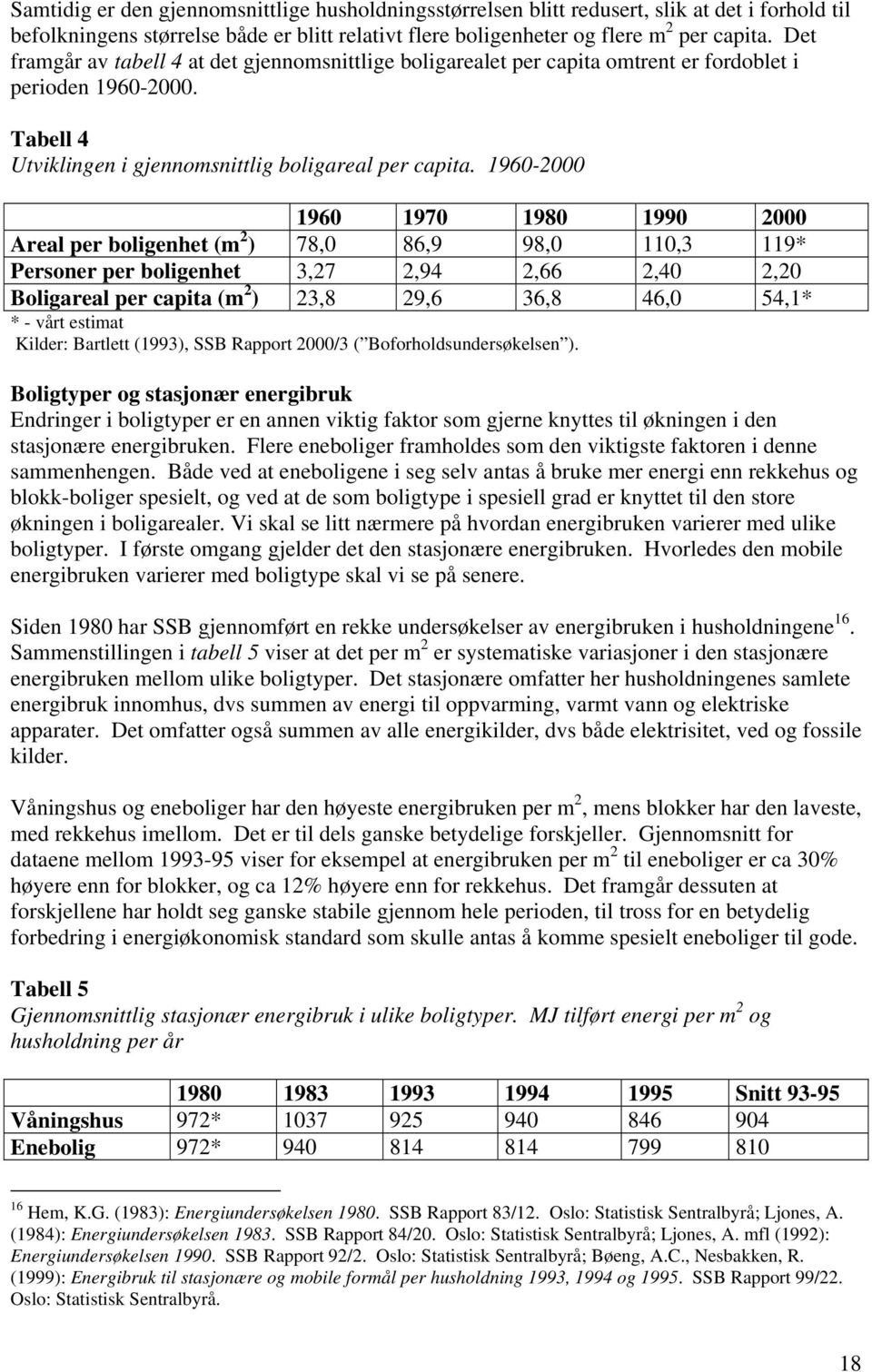 1960-2000 1960 1970 1980 1990 2000 Areal per boligenhet (m 2 ) 78,0 86,9 98,0 110,3 119* Personer per boligenhet 3,27 2,94 2,66 2,40 2,20 Boligareal per capita (m 2 ) 23,8 29,6 36,8 46,0 54,1* * -