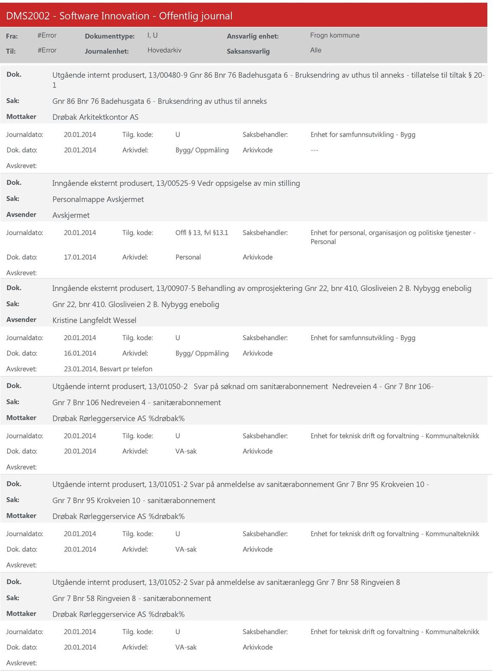 Personal dato: 17.01.2014 Personal Inngående eksternt produsert, 13/00907-5 Behandling av omprosjektering Gnr 22, bnr 410, Glosliveien 2 B. Nybygg enebolig Gnr 22, bnr 410. Glosliveien 2 B. Nybygg enebolig Kristine Langfeldt Wessel dato: 16.