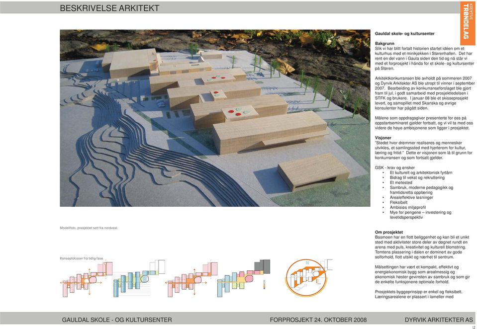 Arkitektkonkurransen ble avholdt på sommeren 2007 og Dyrvik Arkitekter AS ble utropt til vinner i september 2007.