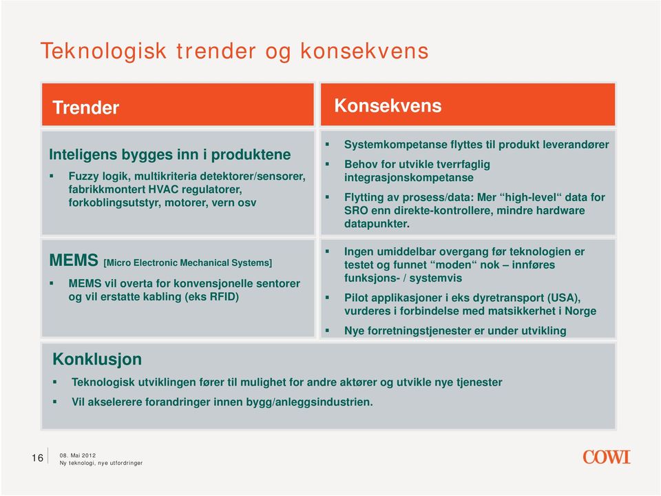 tverrfaglig integrasjonskompetanse Flytting av prosess/data: Mer high-level data for SRO enn direkte-kontrollere, mindre hardware datapunkter.