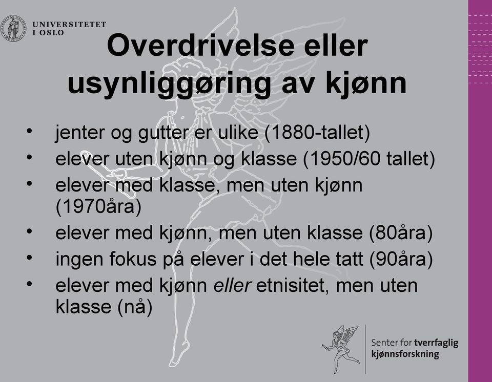 men uten kjønn (1970åra) elever med kjønn, men uten klasse (80åra) ingen fokus