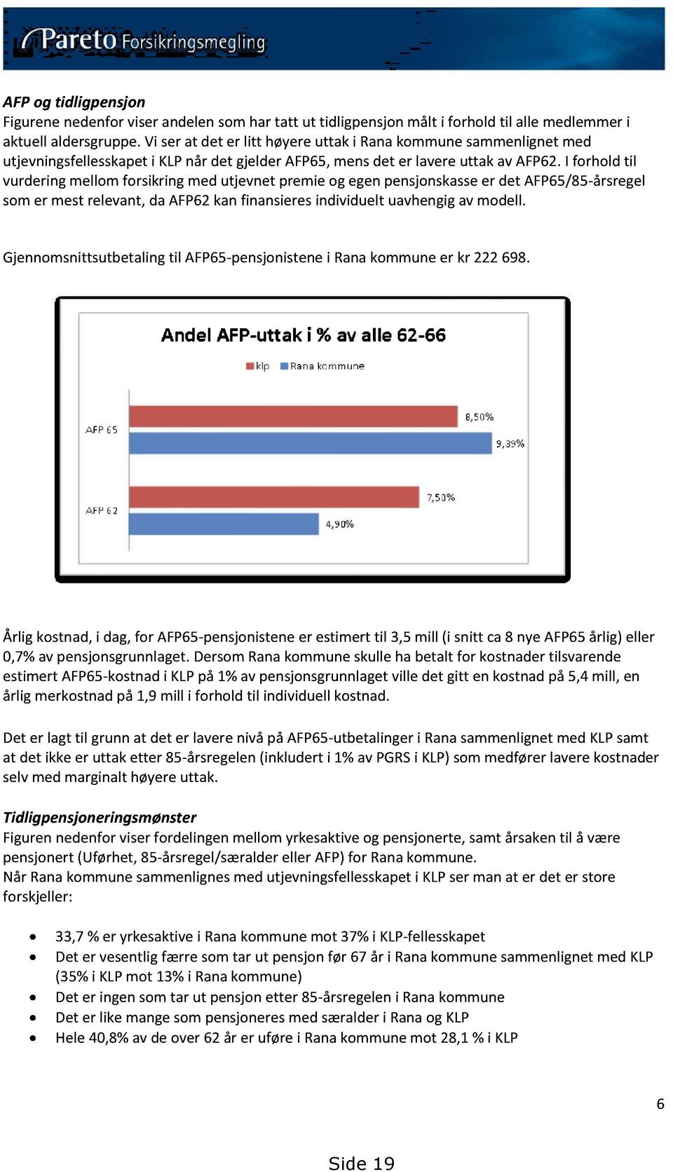 I forhold til vurderingmellomforsikringmed utjevnet premieog egenpensjonskasser det AFP65/85-årsregel somer mest relevant,da AFP62kanfinansieresindividueltuavhengig avmodell.