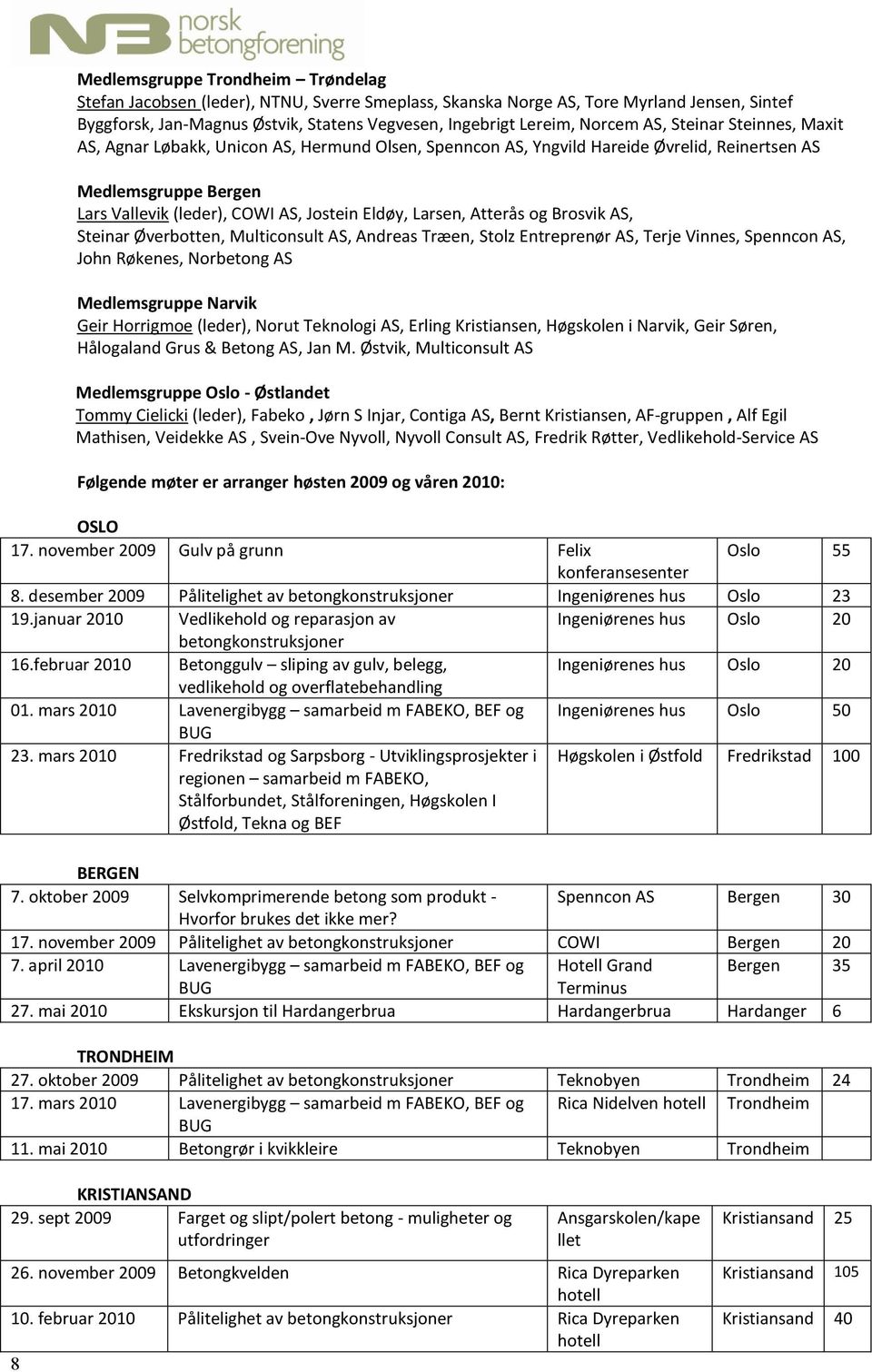 Larsen, Atterås og Brosvik AS, Steinar Øverbotten, Multiconsult AS, Andreas Træen, Stolz Entreprenør AS, Terje Vinnes, Spenncon AS, John Røkenes, Norbetong AS Medlemsgruppe Narvik Geir Horrigmoe