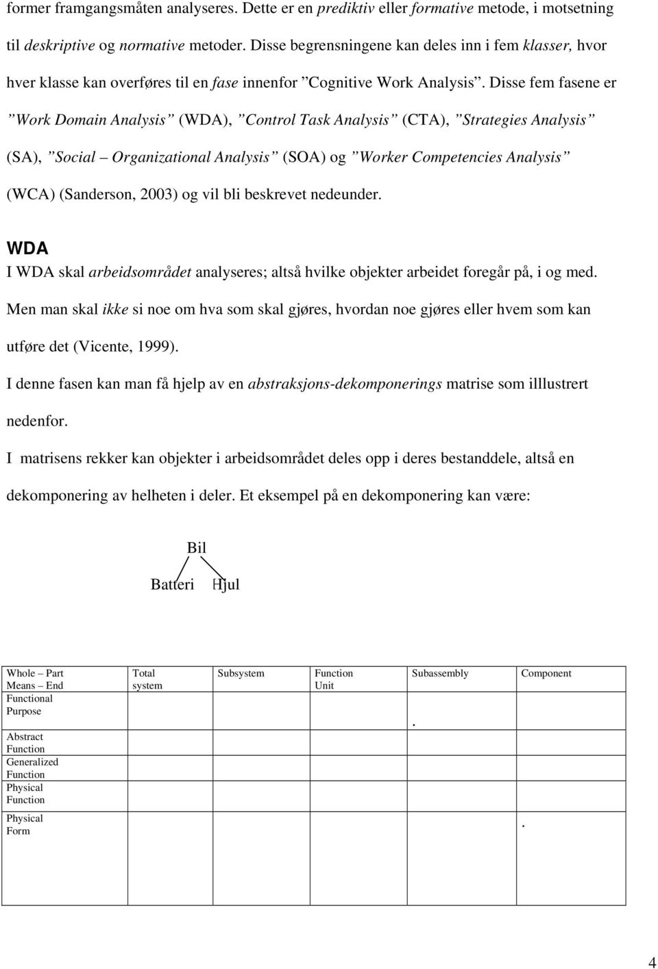 Disse fem fasene er Work Domain Analysis (WDA), Control Task Analysis (CTA), Strategies Analysis (SA), Social Organizational Analysis (SOA) og Worker Competencies Analysis (WCA) (Sanderson, 2003) og