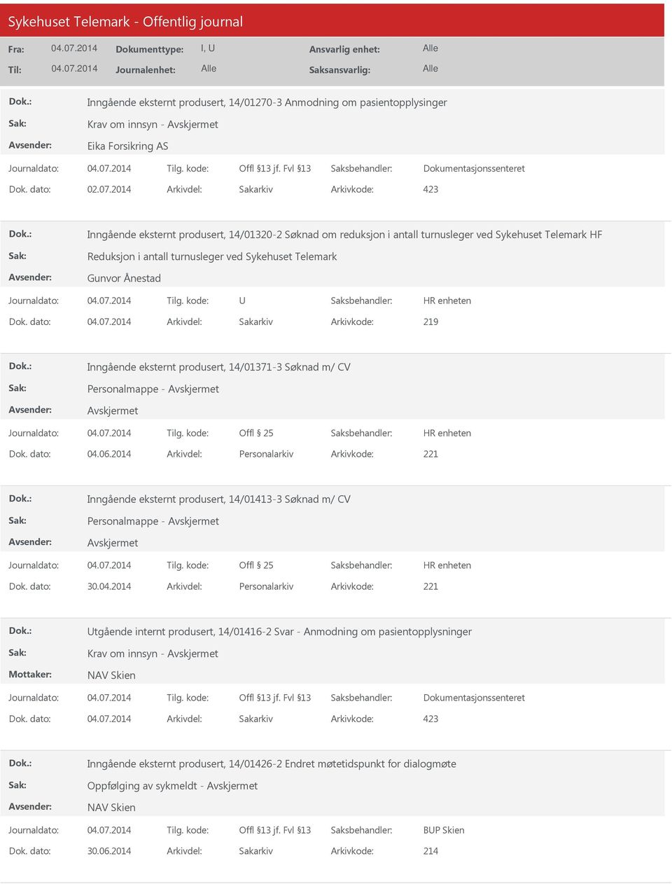 Ånestad Dok. dato: Arkivdel: Sakarkiv Arkivkode: 219 Inngående eksternt produsert, 14/01371-3 Søknad m/ CV Personalmappe - Dok. dato: 04.06.