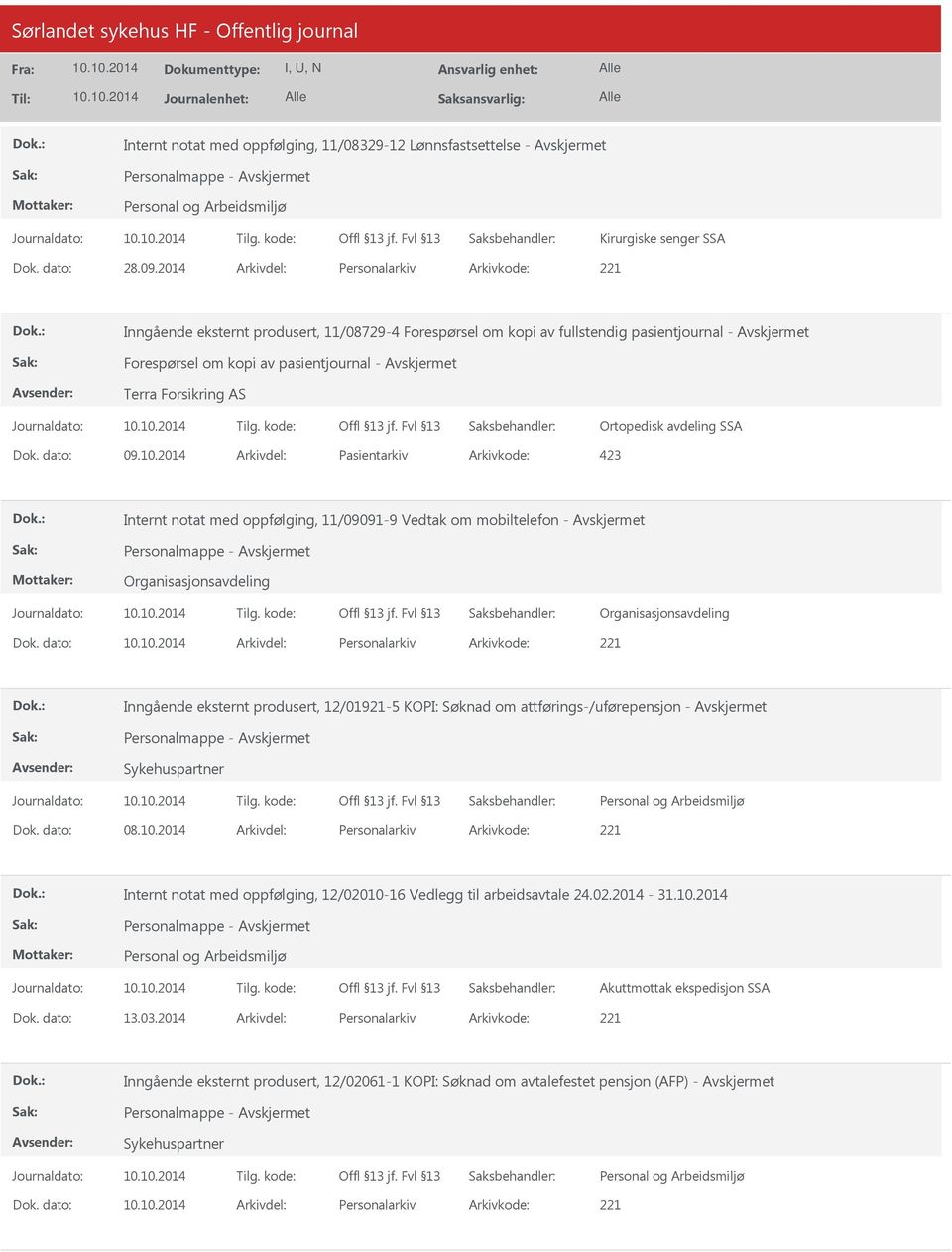 Ortopedisk avdeling SSA Dok. dato: 09.10.2014 Arkivdel: Pasientarkiv Arkivkode: 423 Internt notat med oppfølging, 11/09091-9 Vedtak om mobiltelefon - Organisasjonsavdeling Organisasjonsavdeling Dok.