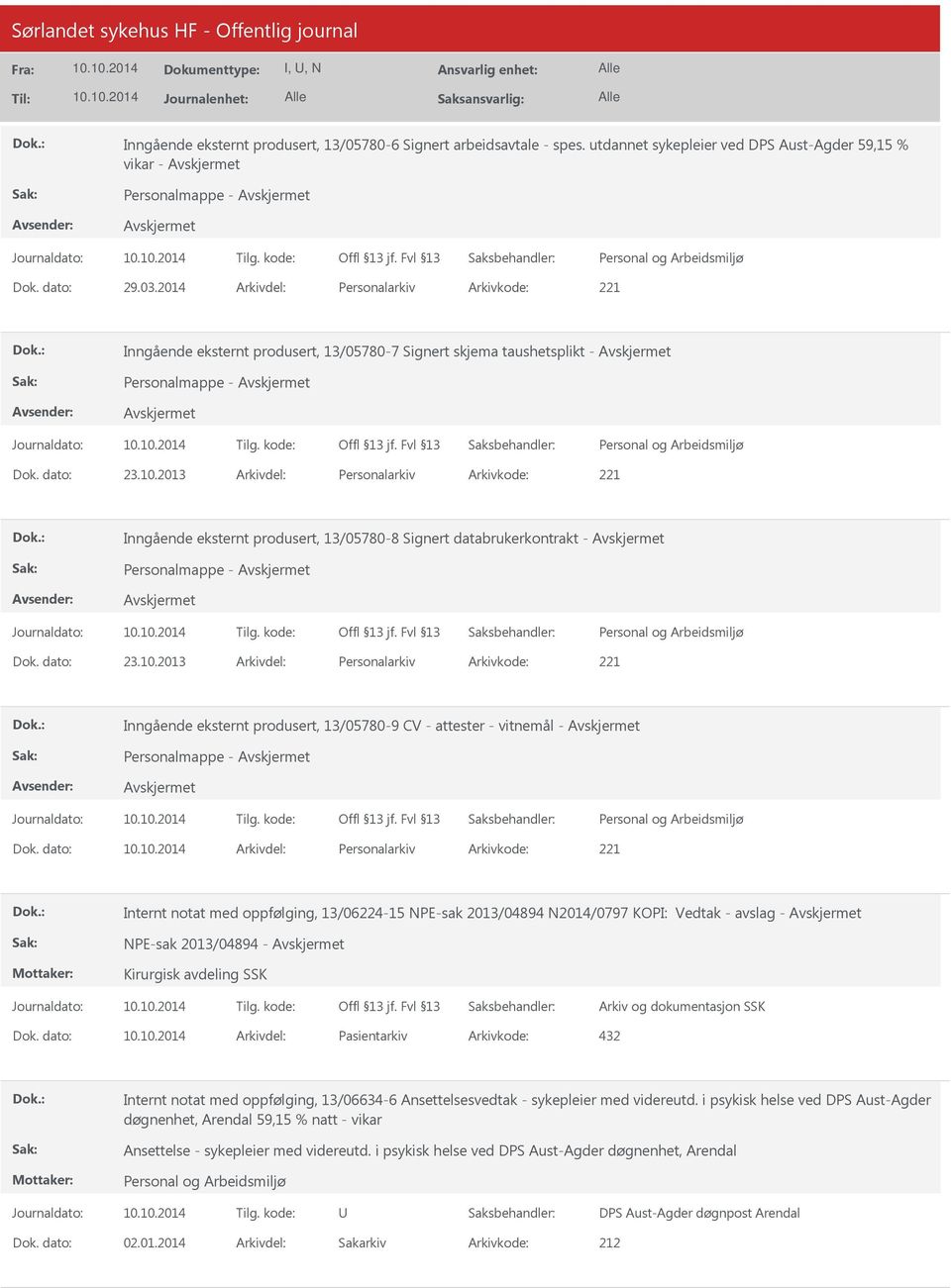 2013 Arkivdel: Personalarkiv Arkivkode: 221 Inngående eksternt produsert, 13/05780-8 Signert databrukerkontrakt - Dok. dato: 23.10.