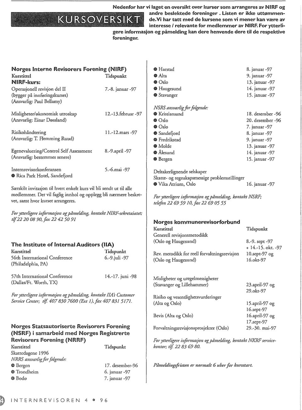 Norges Interne Revisorers Forening (NIRF) Kurstittel Tidspunkt NIRF-kurs: Operasjonell revisjon del II 7.-8.