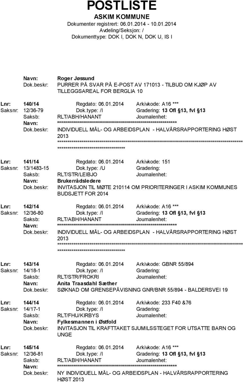 Lnr: 141/14 Regdato: 06.01.2014 Arkivkode: 151 Saksnr: 13/1483-15 Dok.