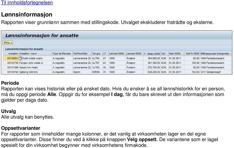 Oppgir du for eksempel I dag, får du bare skrevet ut den informasjonen som gjelder per dags dato.