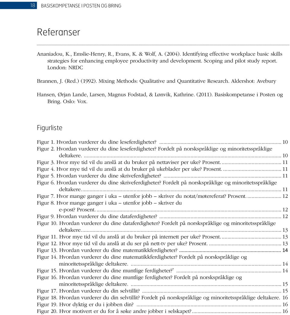 Mixing Methods: Qualitative and Quantitative Research. Aldershot: Avebury Hansen, Ørjan Lande, Larsen, Magnus Fodstad, & Lønvik, Kathrine. (0). Basiskompetanse i Posten og Bring. Oslo: Vox.