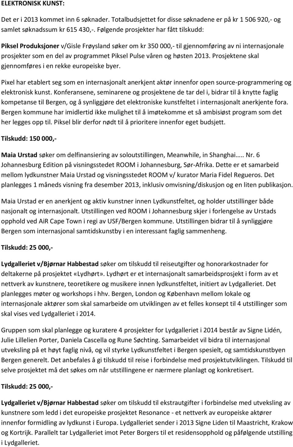 høsten 2013. Prosjektene skal gjennomføres i en rekke europeiske byer. Pixel har etablert seg som en internasjonalt anerkjent aktør innenfor open source-programmering og elektronisk kunst.