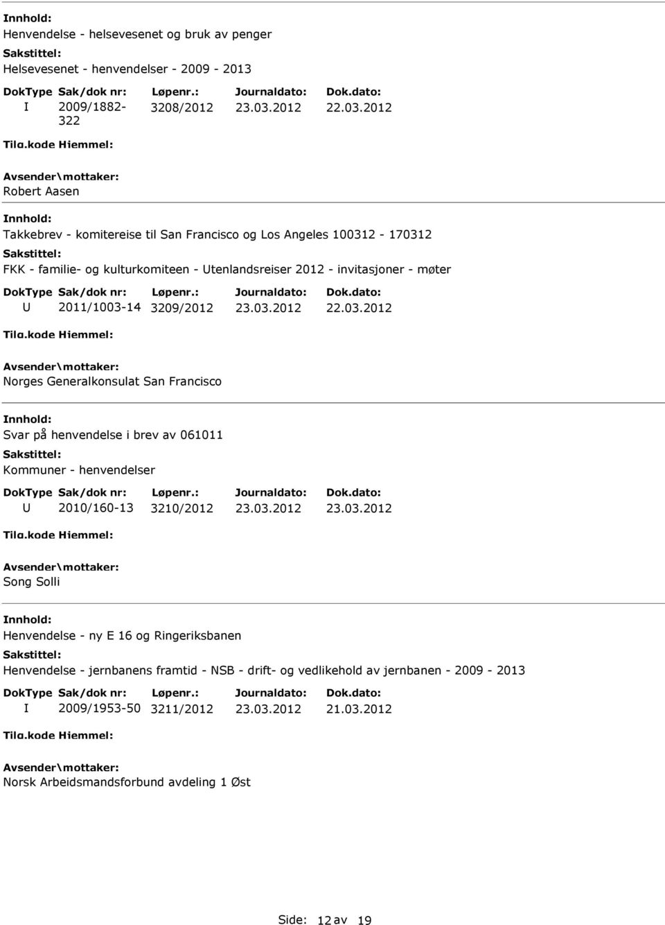 invitasjoner - møter 2011/1003-14 3209/2012 Norges Generalkonsulat San Francisco Svar på henvendelse i brev av 061011 Kommuner - henvendelser 2010/160-13