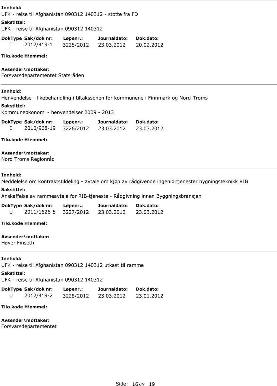 3226/2012 Nord Troms Regionråd Meddelelse om kontraktstildeling - avtale om kjøp av rådgivende ingeniørtjenester bygningsteknikk RB Anskaffelse av rammeavtale for RB-tjeneste -