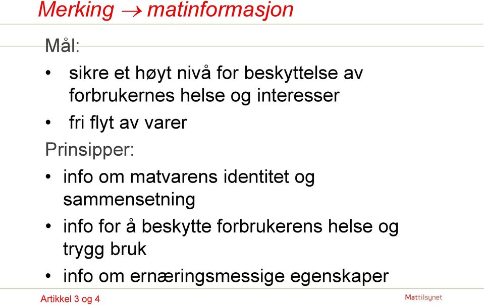 om matvarens identitet og sammensetning info for å beskytte