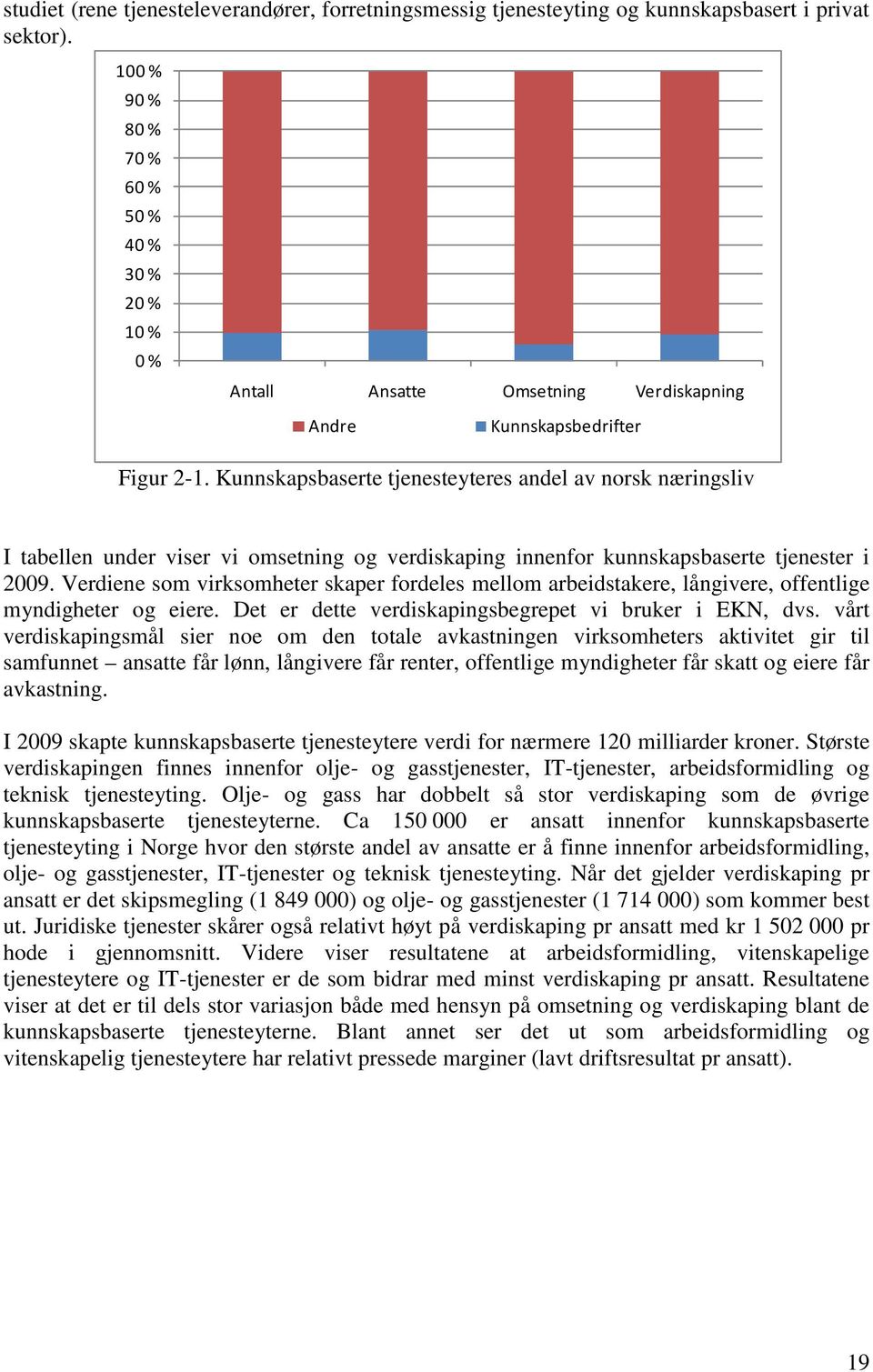 Kunnskapsbaserte tjenesteyteres andel av norsk næringsliv I tabellen under viser vi omsetning og verdiskaping innenfor kunnskapsbaserte tjenester i 2009.