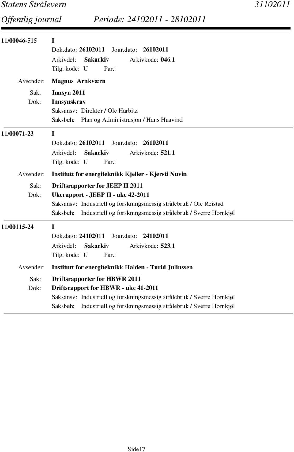 dato: 26102011 Arkivdel: Sakarkiv Arkivkode: 521.