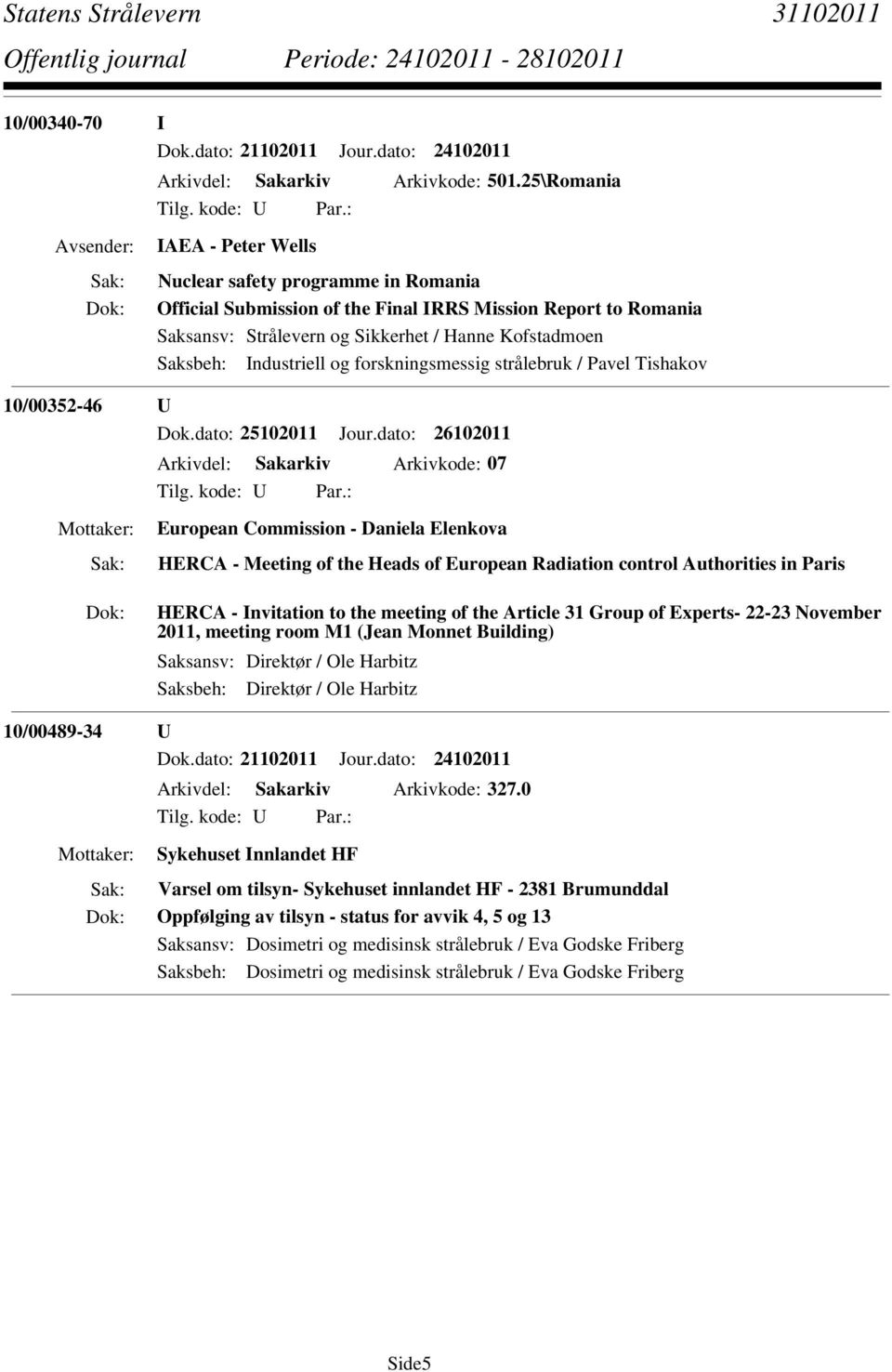 Industriell og forskningsmessig strålebruk / Pavel Tishakov 10/00352-46 U Dok.dato: 25102011 Jour.