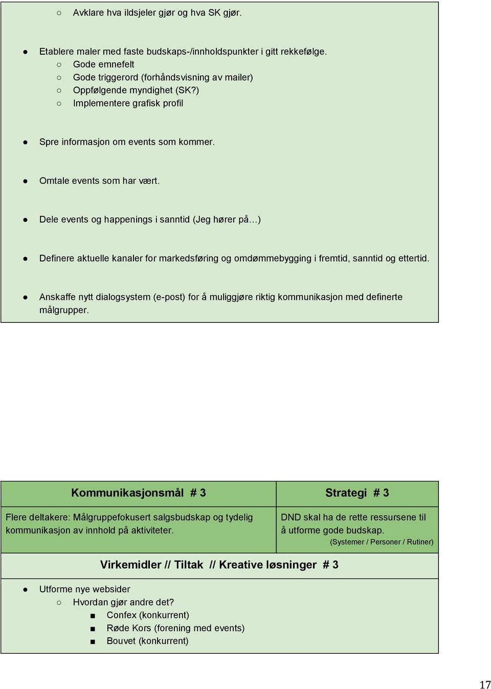 Dele events og happenings i sanntid (Jeg hører på ) Definere aktuelle kanaler for markedsføring og omdømmebygging i fremtid, sanntid og ettertid.