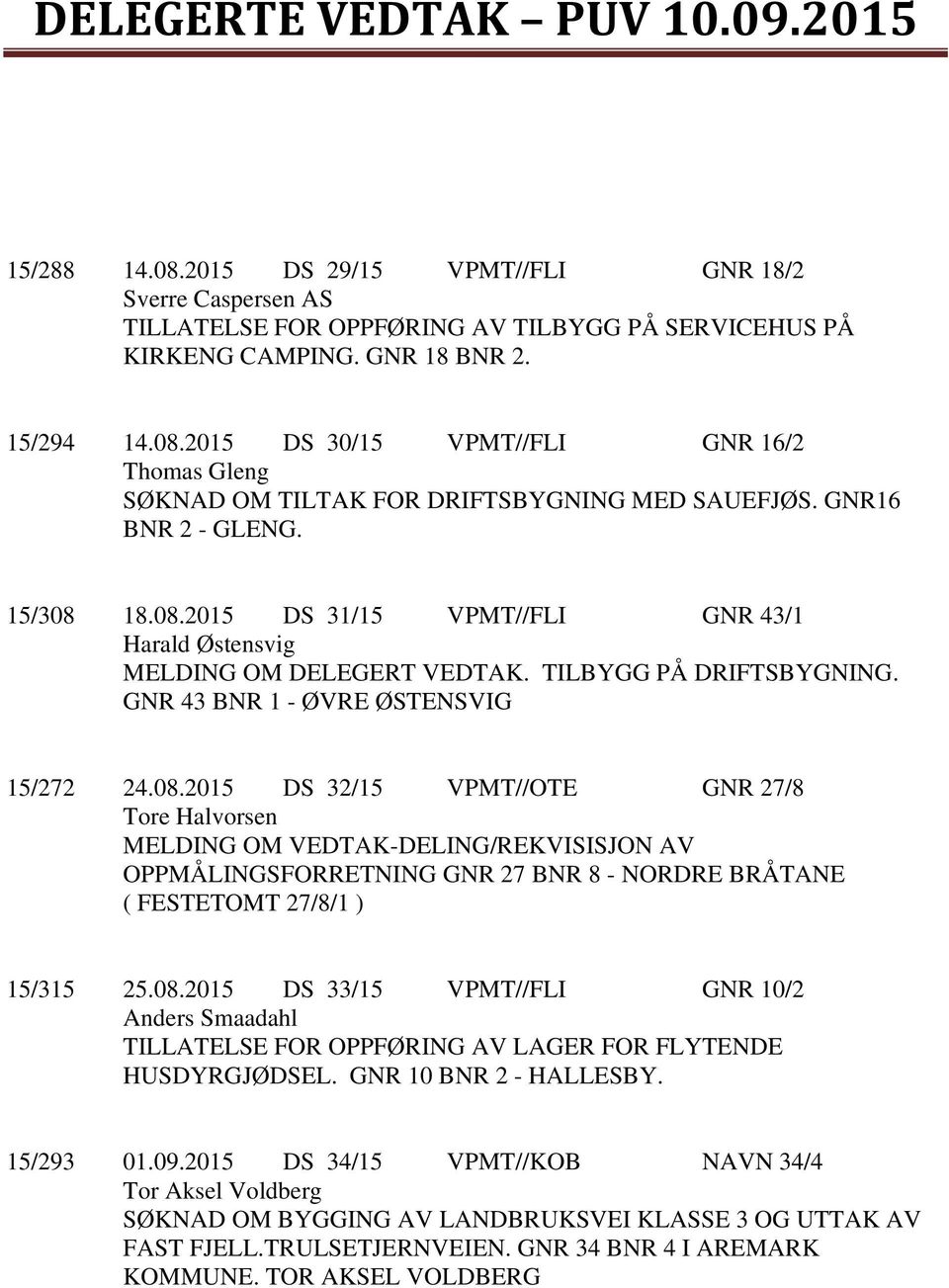 08.2015 DS 33/15 VPMT//FLI GNR 10/2 Anders Smaadahl TILLATELSE FOR OPPFØRING AV LAGER FOR FLYTENDE HUSDYRGJØDSEL. GNR 10 BNR 2 - HALLESBY. 15/293 01.09.