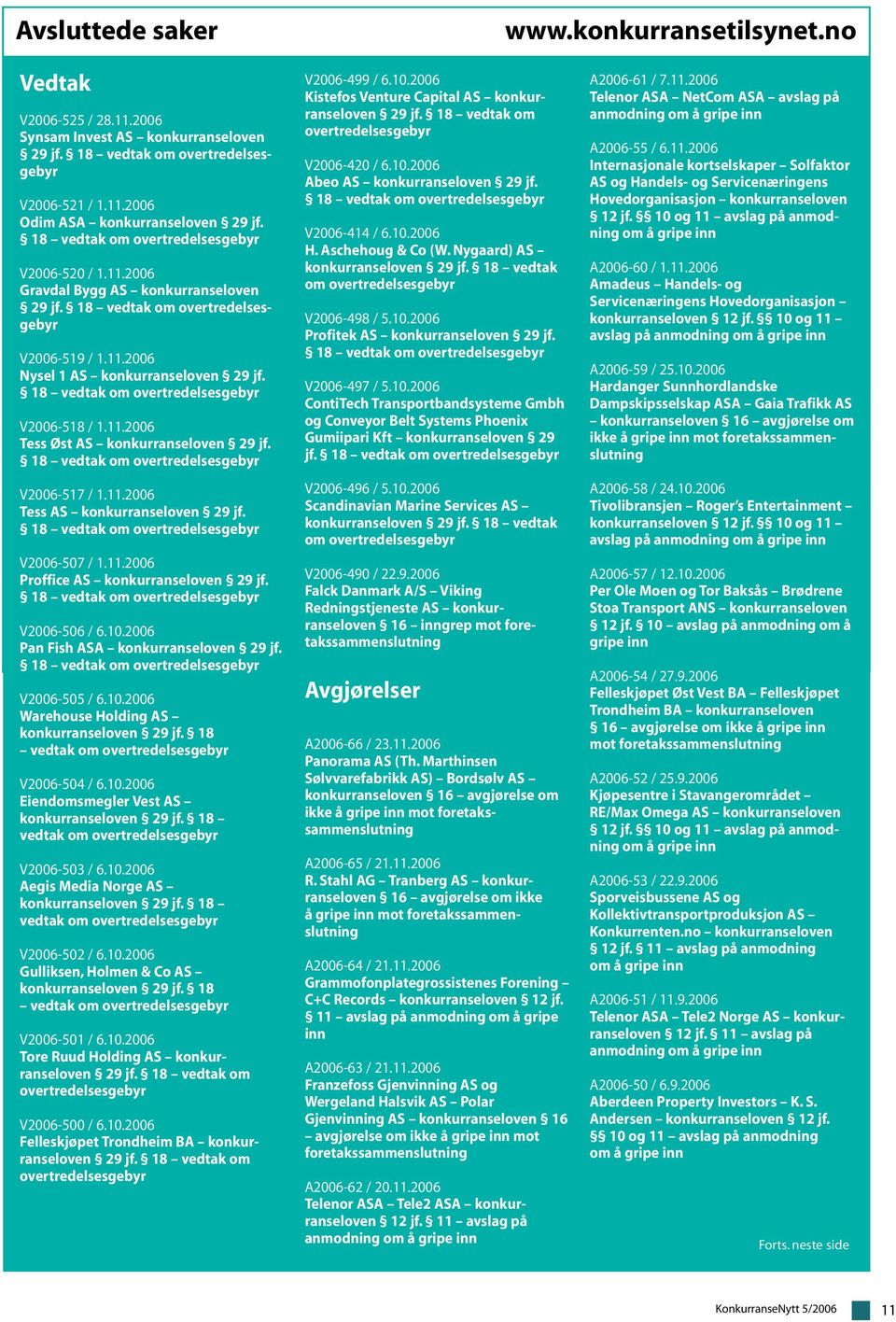 V2006-506 / 6.10.2006 Pan Fish ASA konkurranseloven 29 jf. V2006-505 / 6.10.2006 Warehouse Holding AS konkurranseloven 29 jf. 18 vedtak om overtredelsesgebyr V2006-504 / 6.10.2006 Eiendomsmegler Vest AS konkurranseloven 29 jf.