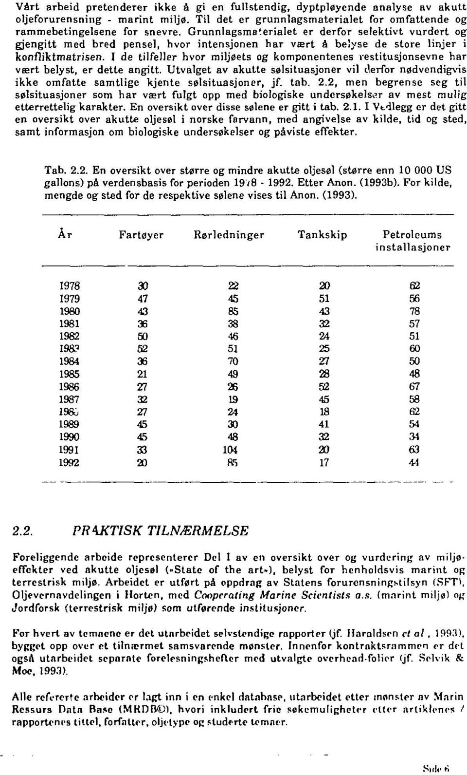 I de tilfeller hvor miljøets og komponentenes restitusjonsevne har vært belyst, er dette angitt.