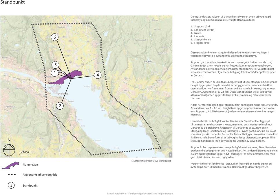 Gården ligger på en høyde, og har flott utsikt ut mot Drammensfjorden. Avstanden til er ca km.