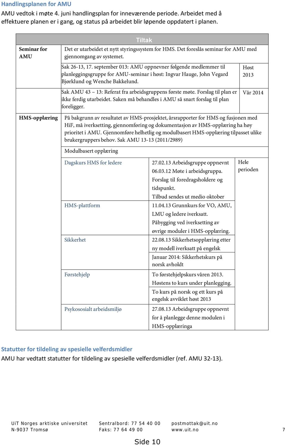 september 013: AMU oppnevner følgende medlemmer til planleggingsgruppe for AMU-seminar i høst: Ingvar Hauge, John Vegard Bjørklund og Wenche Bakkelund.