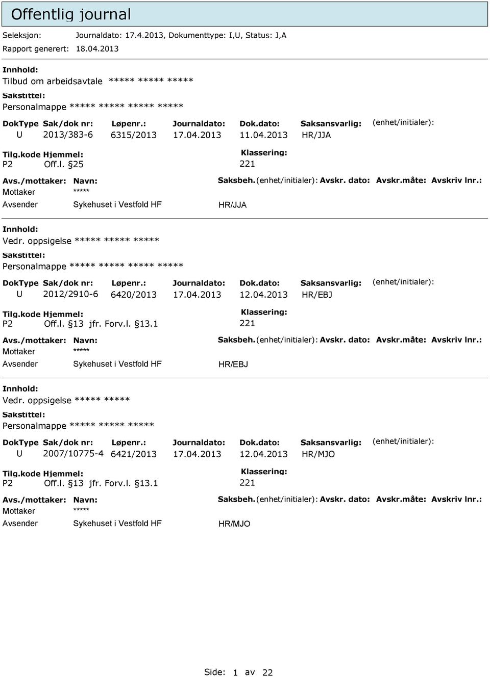 måte: Avskriv lnr.: Mottaker Vedr. oppsigelse 2012/2910-6 6420/2013 Avs./mottaker: Navn: Saksbeh. Avskr. dato: Avskr.