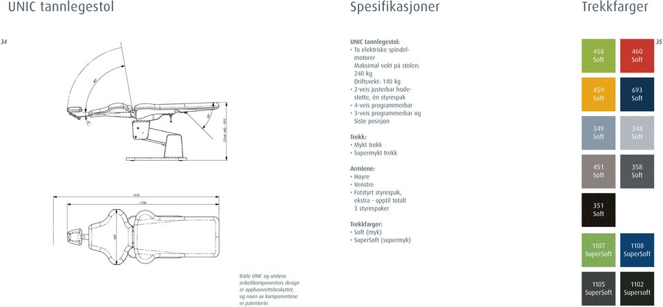 348 Soft 35 Armlene: Høyre Venstre Fotstyrt styrespak, ekstra - opptil totalt 3 styrespaker 451 Soft 351 Soft 358 Soft Trekkfarger: Soft (myk) SuperSoft (supermyk)