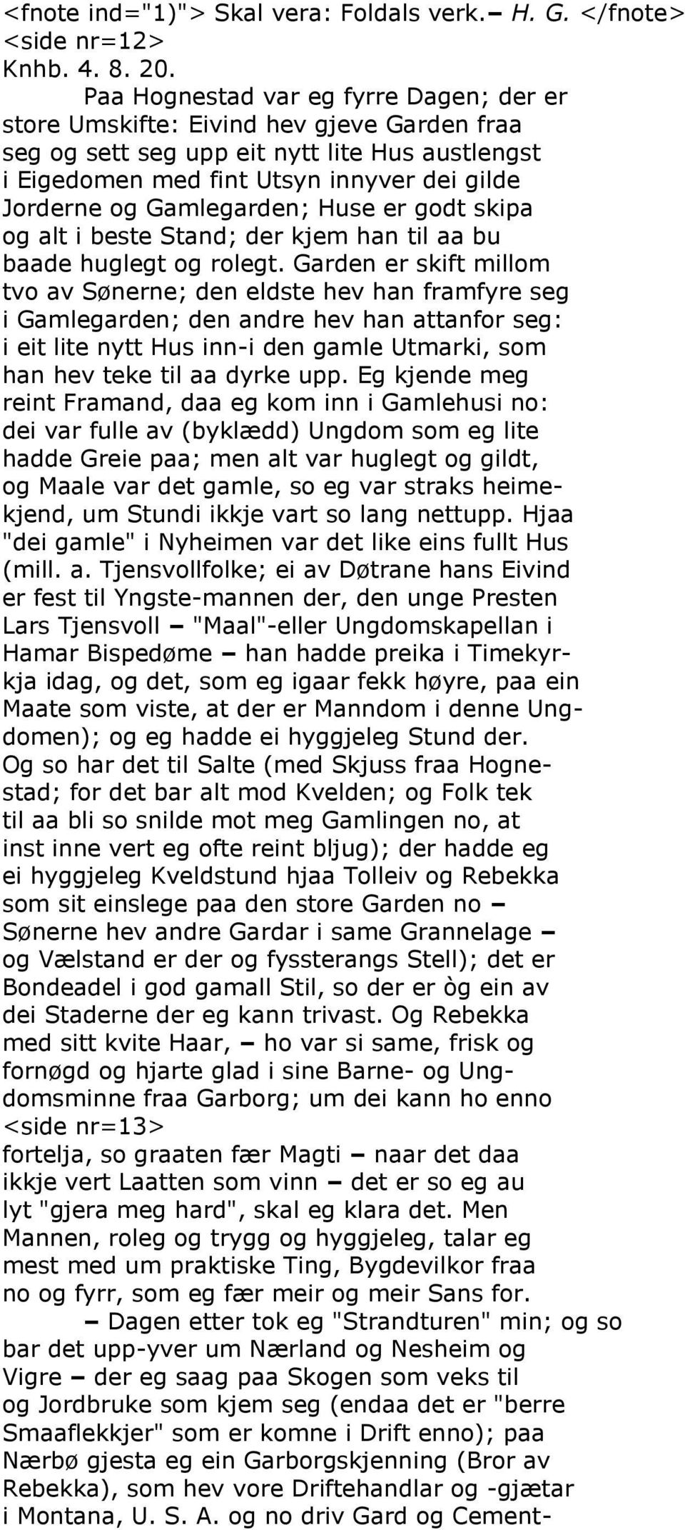 Gamlegarden; Huse er godt skipa og alt i beste Stand; der kjem han til aa bu baade huglegt og rolegt.