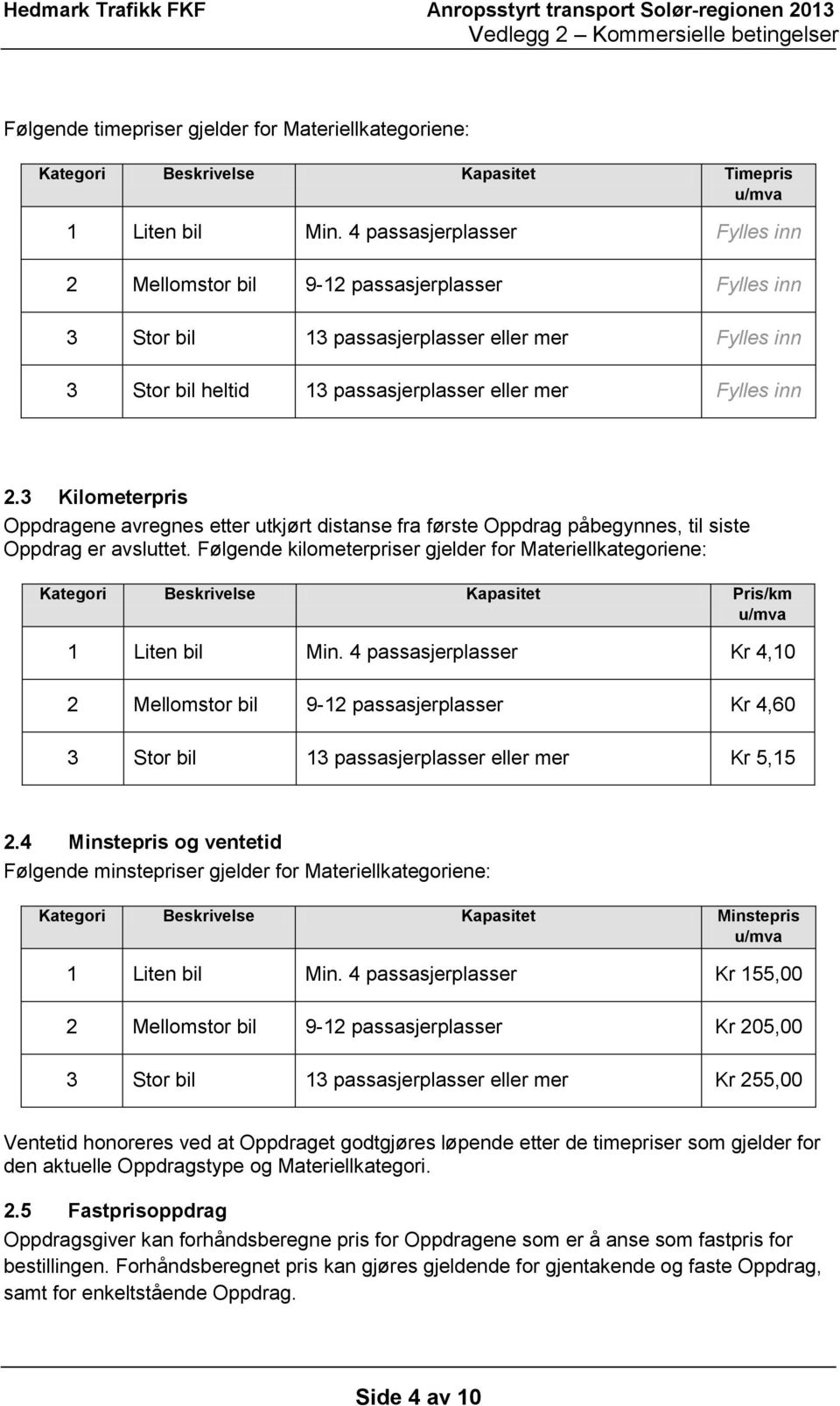 3 Kilometerpris Oppdragene avregnes etter utkjørt distanse fra første Oppdrag påbegynnes, til siste Oppdrag er avsluttet.