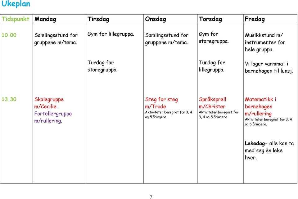 30 Skolegruppe m/cecilie. Fortellergruppe m/rullering. Steg for steg m/trude Aktiviteter beregnet for 3, 4 og 5 åringene.