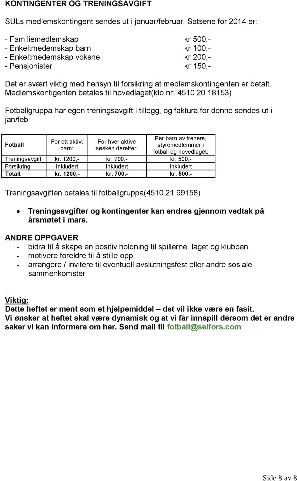 medlemskontingenten er betalt. Medlemskontigenten betales til hovedlaget(kto.