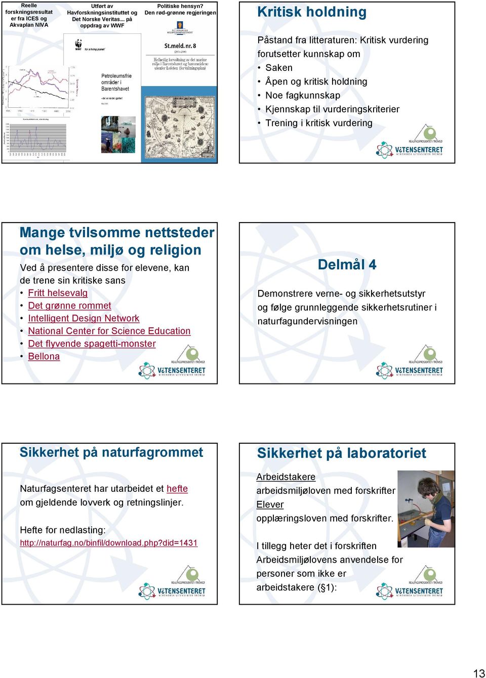 Trening i kritisk vurdering Mange tvilsomme nettsteder om helse, miljø og religion Ved å presentere disse for elevene, kan de trene sin kritiske sans Fritt helsevalg Det grønne rommet Intelligent