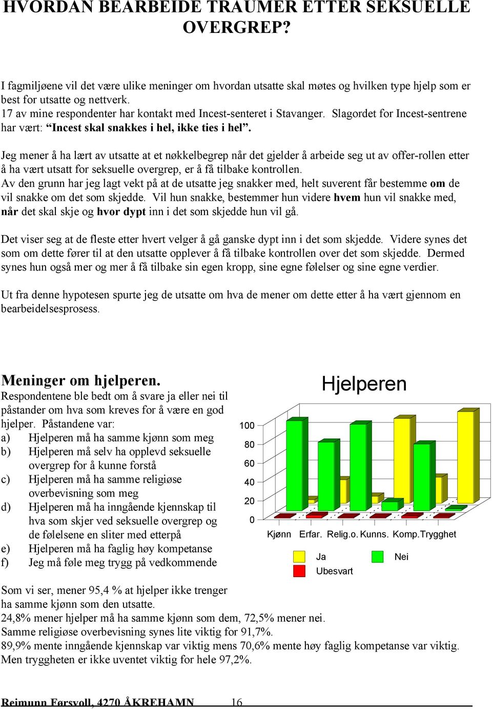 Jeg mener å ha lært av utsatte at et nøkkelbegrep når det gjelder å arbeide seg ut av offer-rollen etter å ha vært utsatt for seksuelle overgrep, er å få tilbake kontrollen.