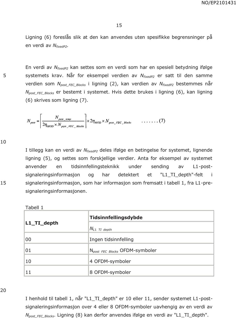 Når for eksempel verdien av N fixedp2 er satt til den samme verdien som N post_fec_blocks i ligning (2), kan verdien av N fixedp2 bestemmes når N post_fec_blocks er bestemt i systemet.