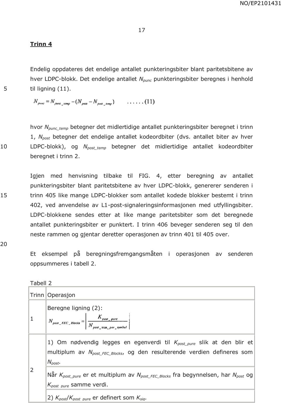 antallet biter av hver LDPC-blokk), og N post_temp betegner det midlertidige antallet kodeordbiter beregnet i trinn 2. 1 Igjen med henvisning tilbake til FIG.