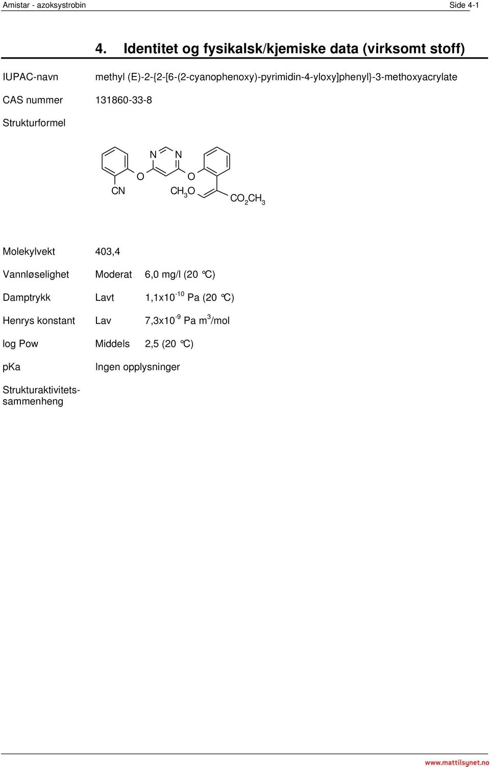 (E)-2-{2-[6-(2-cyanophenoxy)-pyrimidin-4-yloxy]phenyl}-3-methoxyacrylate CAS nummer 131860-33-8 Strukturformel N N