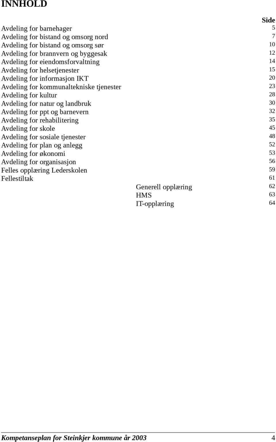 landbruk 30 Avdeling for ppt og barnevern 32 Avdeling for rehabilitering 35 Avdeling for skole 45 Avdeling for sosiale tjenester 48 Avdeling for plan og anlegg 52 Avdeling