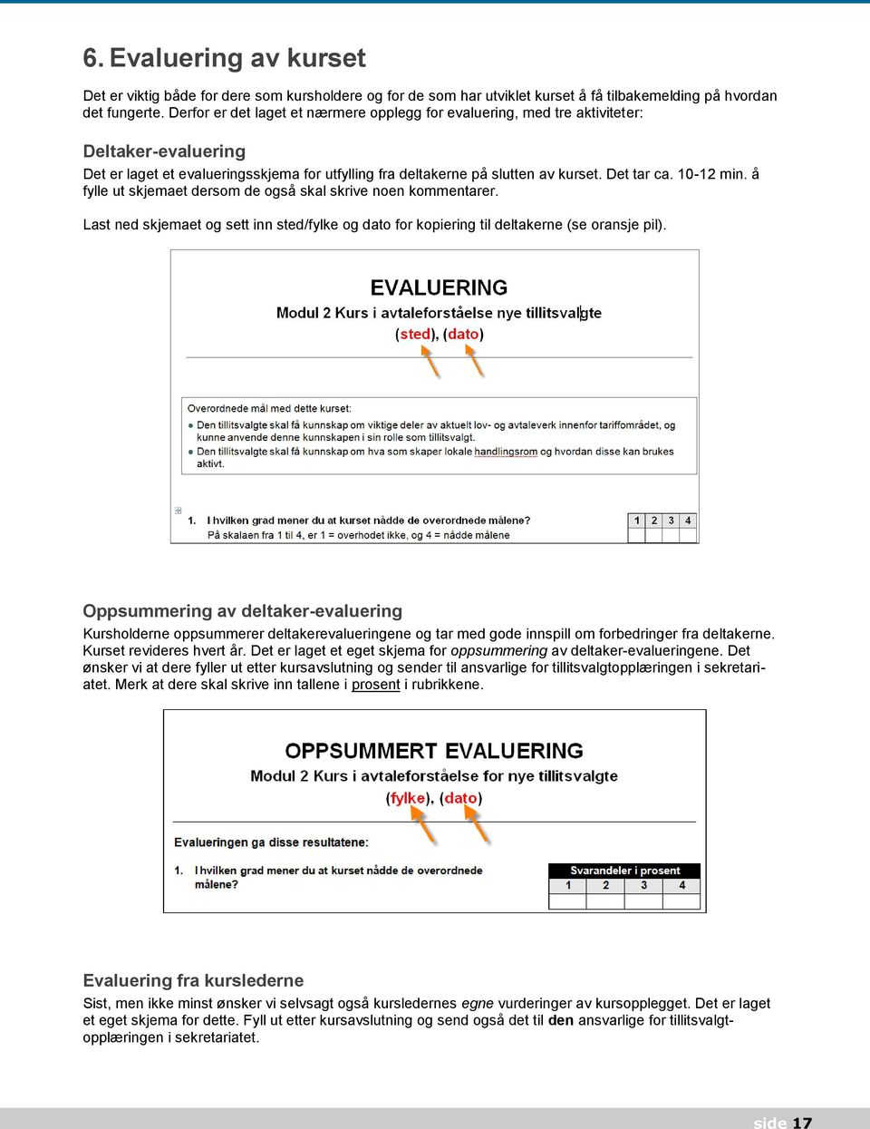 10-12 min. å fylle ut skjemaet dersom de også skal skrive noen kommentarer. Last ned skjemaet og sett inn sted/fylke og dato for kopiering til deltakerne (se oransje pil).